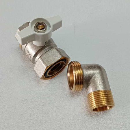 Valvola sfera saracinesca da 3/4" ad angolo MF leva corta con bocchettone orientabile