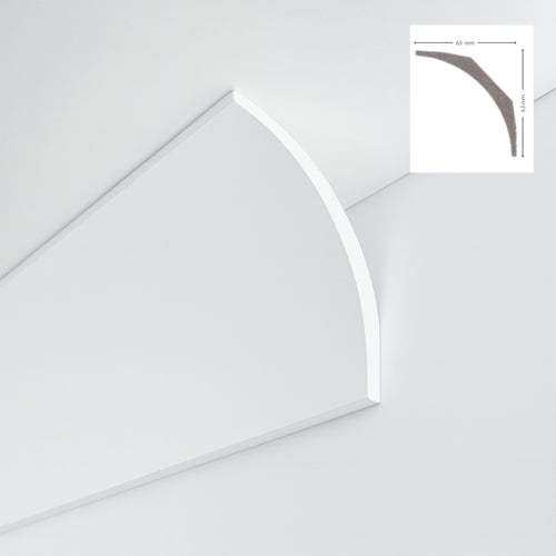 *STOCK FOLLI* Profilo a soffitto in Polimeri Bianco RAL 9016 verniciabile 63X63mm (Prezzo al metro)