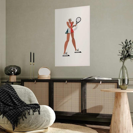 Poster - Tennis Player with a Racket on a White Background - Illustration