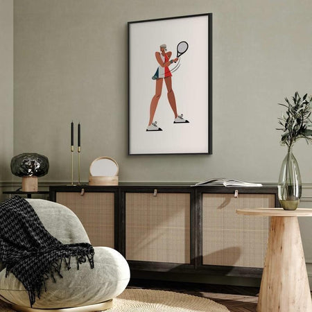 Poster - Tennis Player with a Racket on a White Background - Illustration