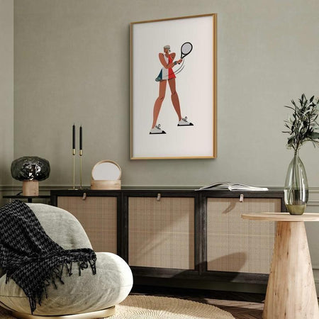 Poster - Tennis Player with a Racket on a White Background - Illustration