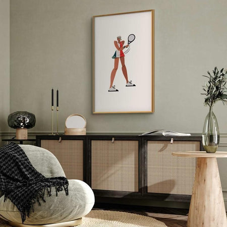 Poster - Tennis Player with a Racket on a White Background - Illustration