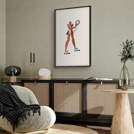 Poster - Tennis Player with a Racket on a White Background - Illustration