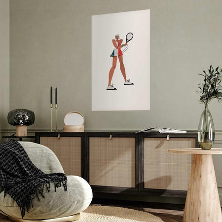 Poster - Tennis Player with a Racket on a White Background - Illustration
