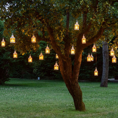 Lanterna Bianco anticato da interno con candela a batteria effetto fiamma h 24 cm