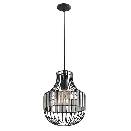 Lampadario a Sospensione Metallo Nero Vetro Rustico Vintage E27