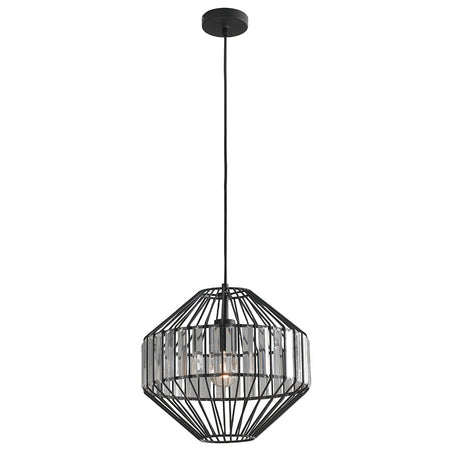 Lampadario Sospensione paralume Gabbia Metallo Nero Vetro Rustico Vintage E27