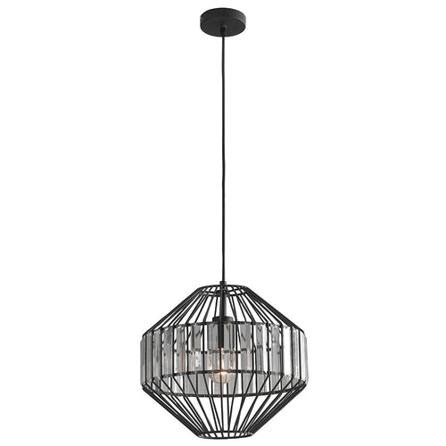 Lampadario Sospensione paralume Gabbia Metallo Nero Vetro Rustico Vintage E27