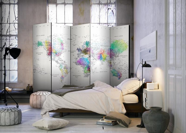 Paravento Room divider – Whitecolorful world map