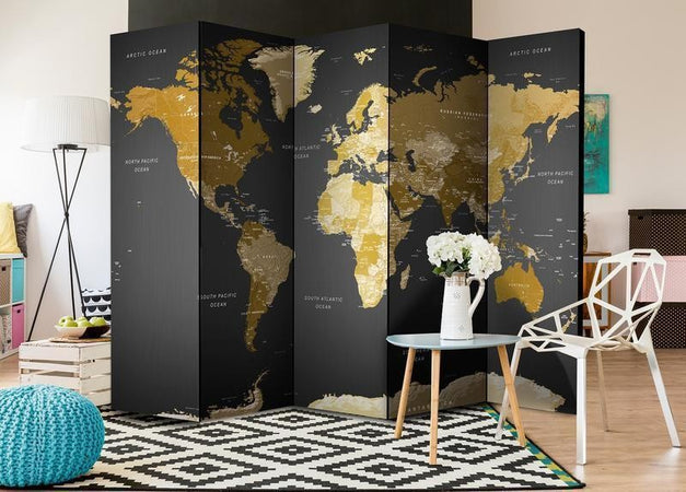 Paravento Room divider World map on dark background
