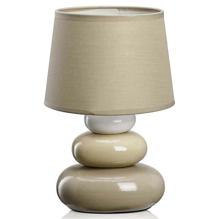 Lampada da Tavolo Lume Comodino Ceramica Tessuto Beige Design Moderno Abatjour