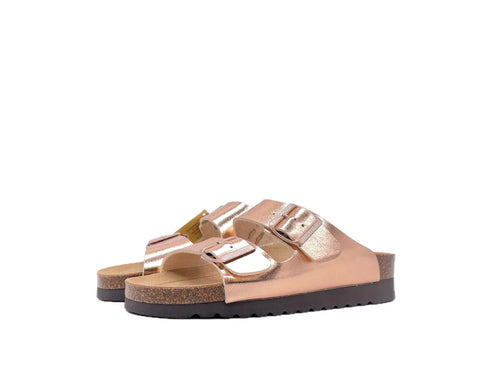 GRUNLAND HOLA Ciabatte due fibbie donna laminate rame