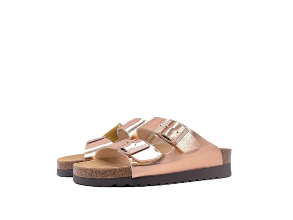 GRUNLAND HOLA Ciabatte due fibbie donna laminate rame