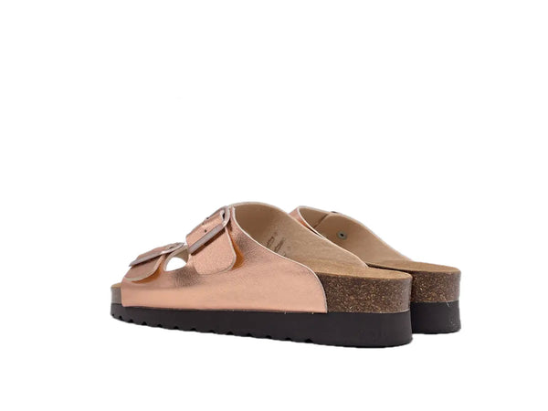 GRUNLAND HOLA Ciabatte due fibbie donna laminate rame