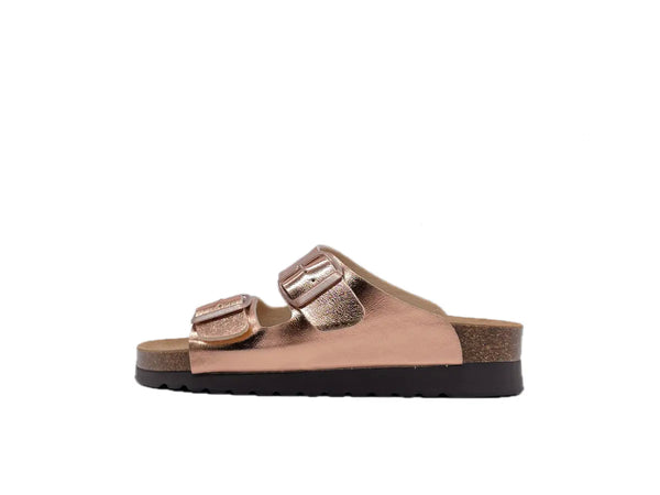 GRUNLAND HOLA Ciabatte due fibbie donna laminate rame