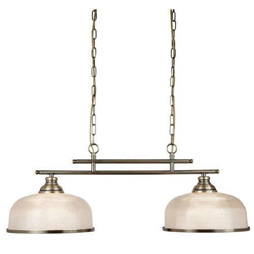 Lampadario Rustico-Country Bistrot Ii Acciaio Ottone Vetro 2 Luci E27