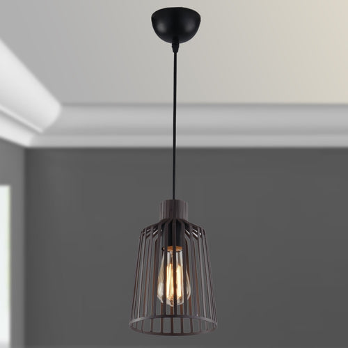 Sospensione Gabbia Metallo Bronzo Lampadario Rustico E27