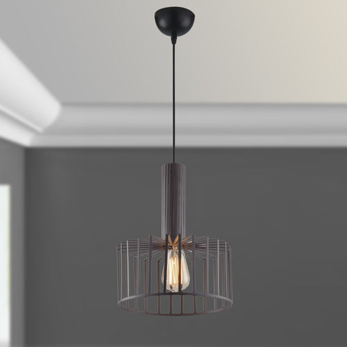 Lampadario Sospensione Bronzo paralume Gabbia Metallo Rustico E27