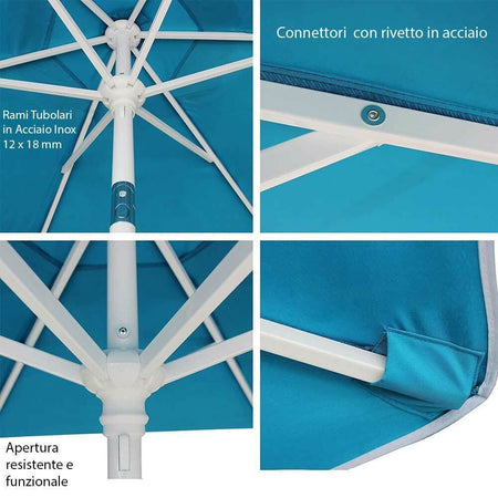 Ombrellone Mare Spiaggia Giardino Acciaio Inox Grande 210cm Azzurro con Custodia