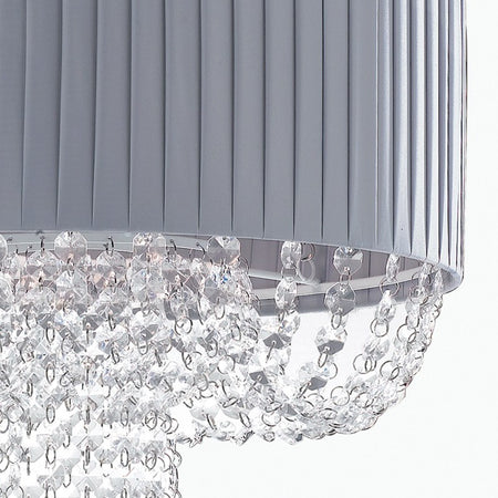 Lampadario Tessuto Grigio Pendagli Acrilico Sospensione Classica E27