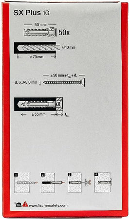 Fischer SX Plus 10mm tassello in nylon con espansione a 4 settori - 50pz
