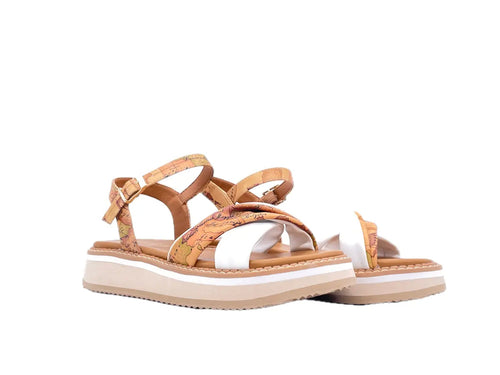 ALVIERO MARTINI 1 CLASSE Sandali donna con fasce incrociate White e Beige geo