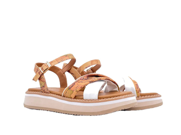 ALVIERO MARTINI 1 CLASSE Sandali donna con fasce incrociate White e Beige geo