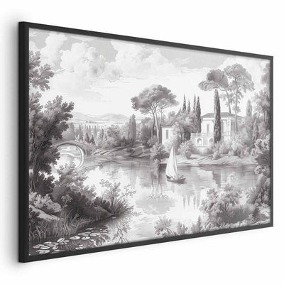 Poster - Black-and-White Vintage Landscape with a Pond