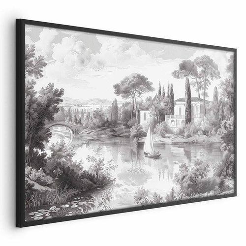 Poster - Black-and-White Vintage Landscape with a Pond