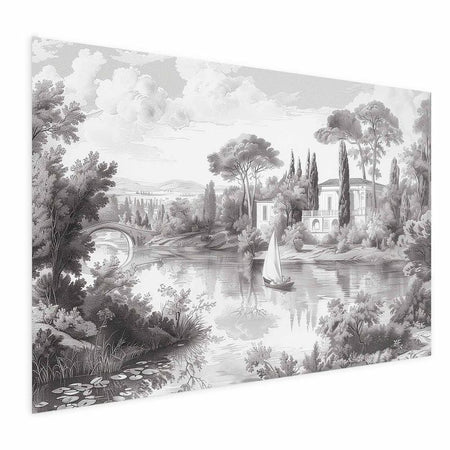 Poster - Black-and-White Vintage Landscape with a Pond