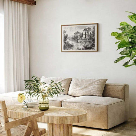 Poster - Black-and-White Vintage Landscape with a Pond