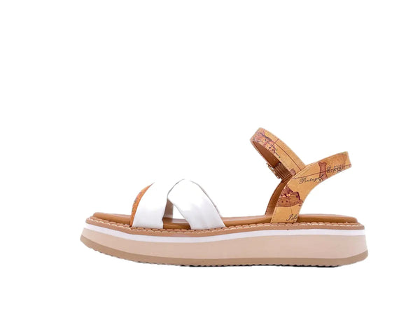 ALVIERO MARTINI 1 CLASSE Sandali donna con fasce incrociate White e Beige geo