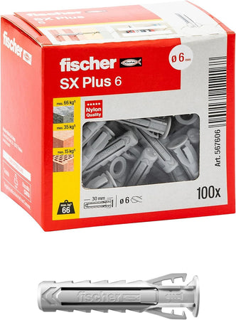 Fischer SX Plus 6mm tassello in nylon con espansione a 4 settori - 100pz