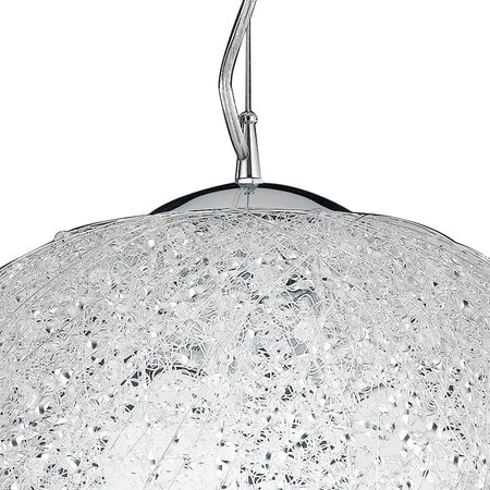 I-ASTRA/S45 - Lampadario Sospeso Moderno Sferico Cristalli Fili Alluminio Intrecciati E27