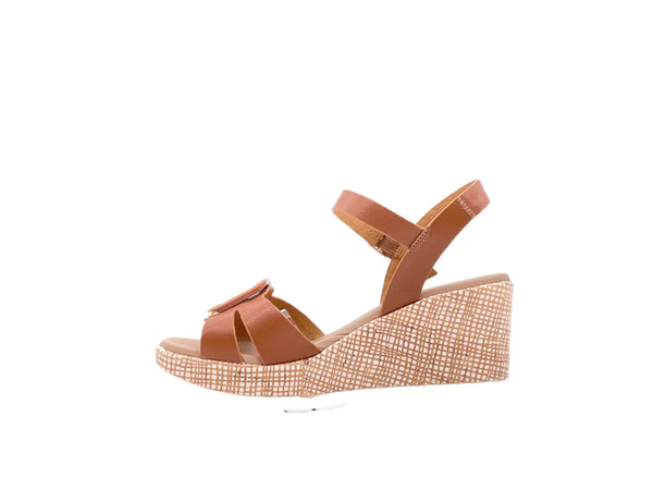 STUDIO MODA Sandali donna in pelle colore cuoio con zeppa