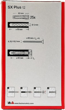 Fischer SX Plus 12mm tassello in nylon con espansione a 4 settori - 10pz