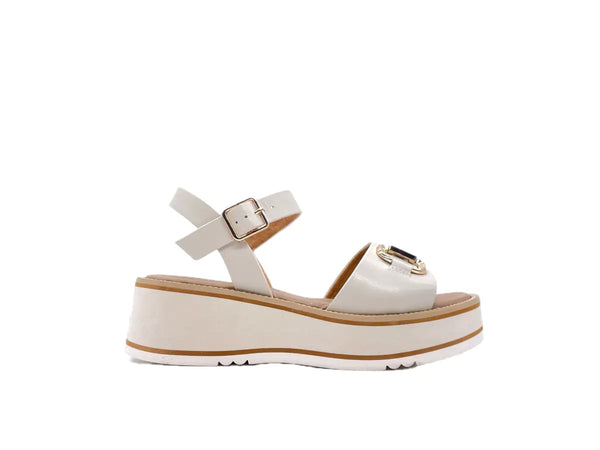 STUDIO MODA Sandali donna con fascia e cinturino in caviglia in pelle avorio