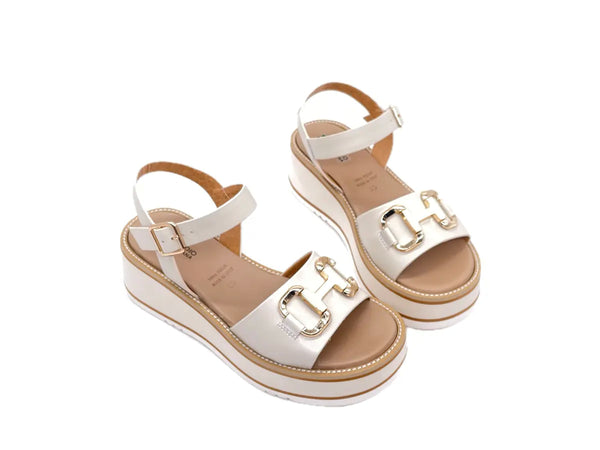 STUDIO MODA Sandali donna con fascia e cinturino in caviglia in pelle avorio