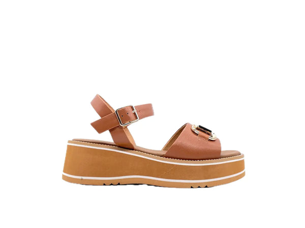 MODA ITALIA Sandali donna con fascia e cinturino in caviglia colore cuoio