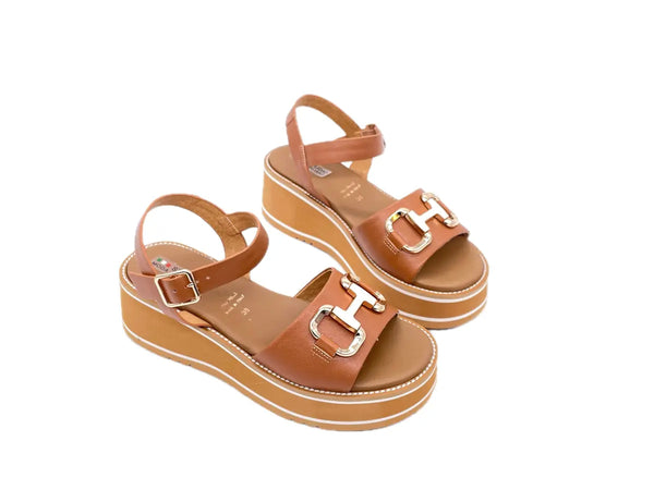 MODA ITALIA Sandali donna con fascia e cinturino in caviglia colore cuoio