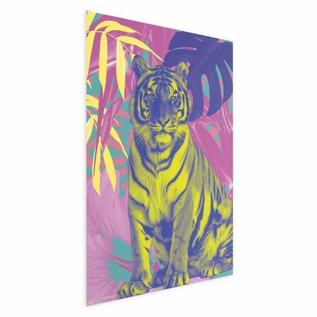 Poster - Colorful Tiger - intense colors of a tiger surrounded by tropical plants