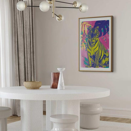 Poster - Colorful Tiger - intense colors of a tiger surrounded by tropical plants