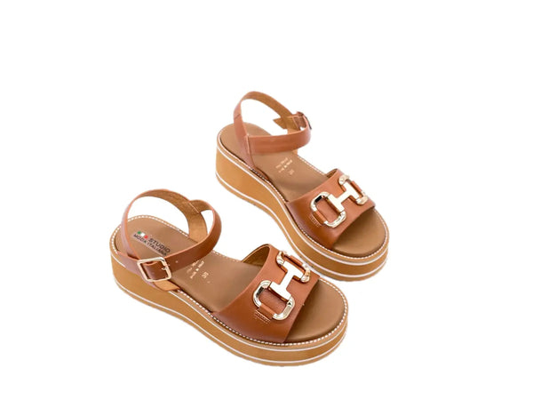 MODA ITALIA Sandali donna con fascia e cinturino in caviglia colore cuoio