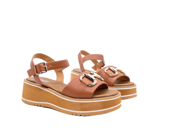 MODA ITALIA Sandali donna con fascia e cinturino in caviglia colore cuoio