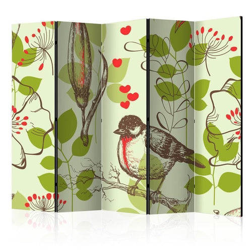 Paravento Bird and lilies vintage pattern II [Room Dividers]