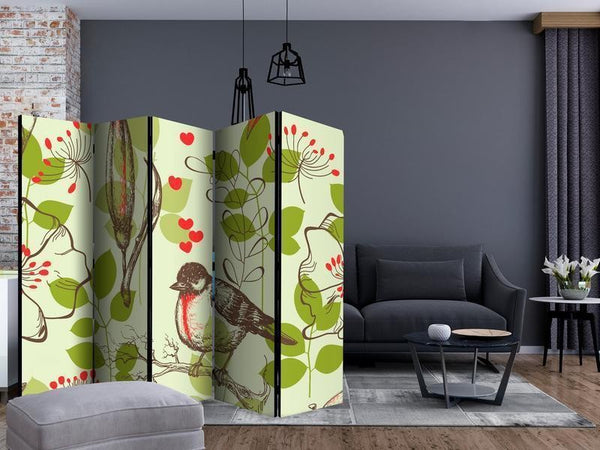 Paravento Bird and lilies vintage pattern II [Room Dividers]