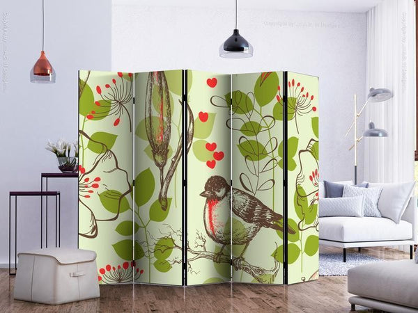 Paravento Bird and lilies vintage pattern II [Room Dividers]