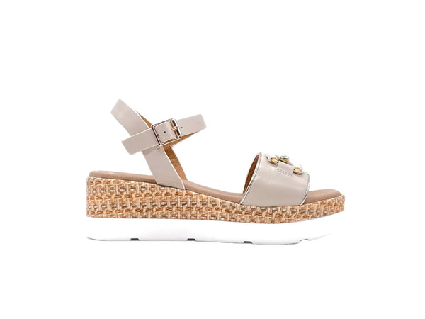 STUDIO MODA Sandali donna con zeppa in pelle avorio
