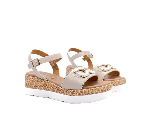STUDIO MODA Sandali donna con zeppa in pelle avorio
