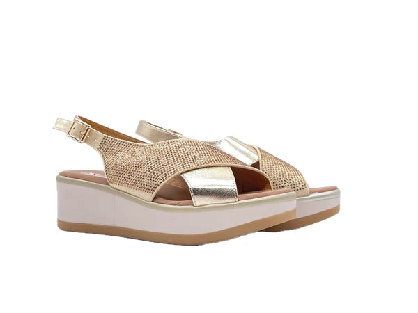 STUDIO MODA Sandali donna con fasce incrociate in pelle platino e strass